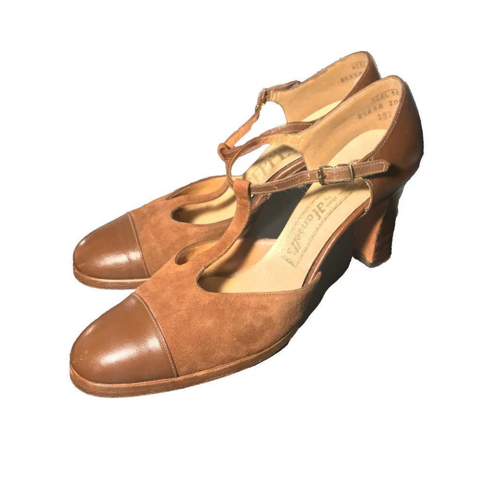 Vintage 8M T-strap Mary Janes Brown Leather